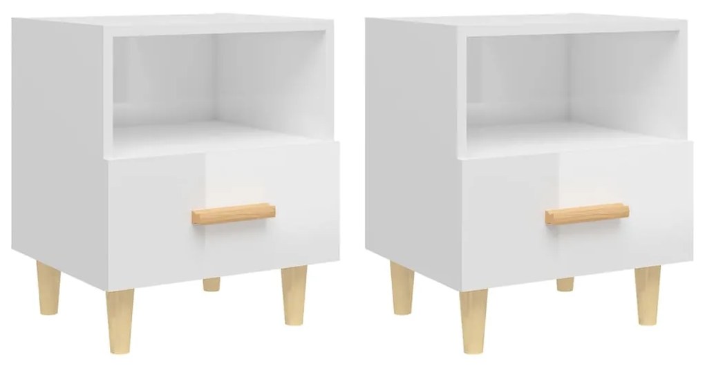 Comodini 2 pz in Bianco Lucido 40x35x47 cm