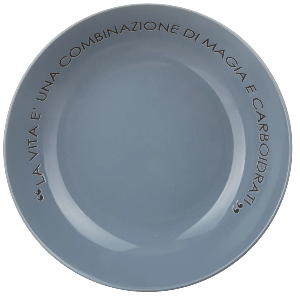 Piatto fondo blu 20 cm stoneware scritta Quotes