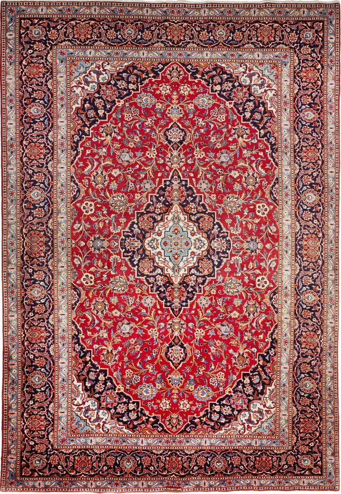 Kashan Tappeto 330 x 230 Rosso (Iran) Annodato A Mano