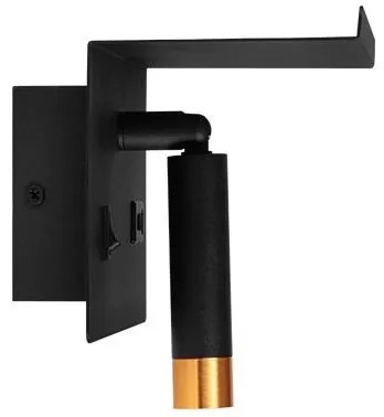 Faretto da parete con mensola e USB caricatore 1xG9/35W/230V nero/oro