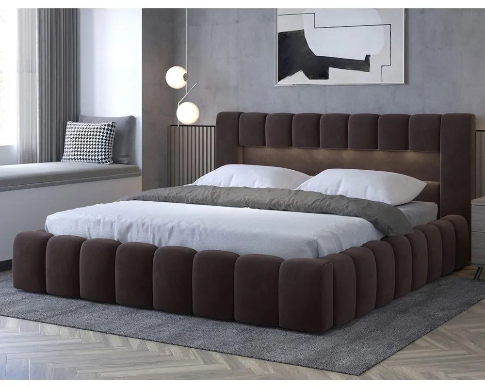 Letto matrimoniale imbottito marrone scuro con contenitore con rete inclusa 160x200 cm Lamica – ELTAP