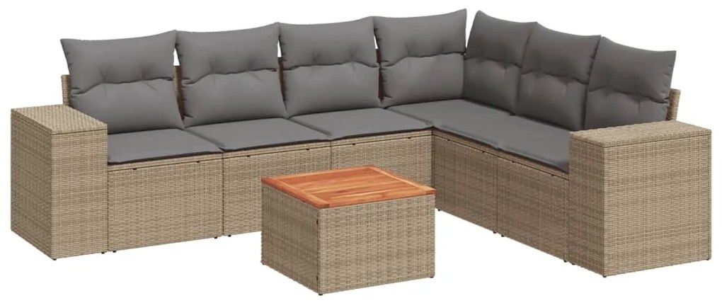 Set divani da giardino 7 pz con cuscini beige in polyrattan