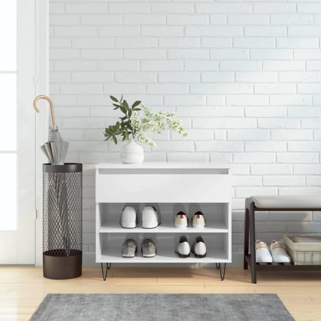Scarpiera Bianco Lucido 70x36x60 Cm İn Legno Multistrato /