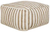 Pouf Beige e Bianco 60 x 60 x 30 cm Juta Poliestere Cotone Motivo Astratto Tessuto Quadrato Pouf da Seduta