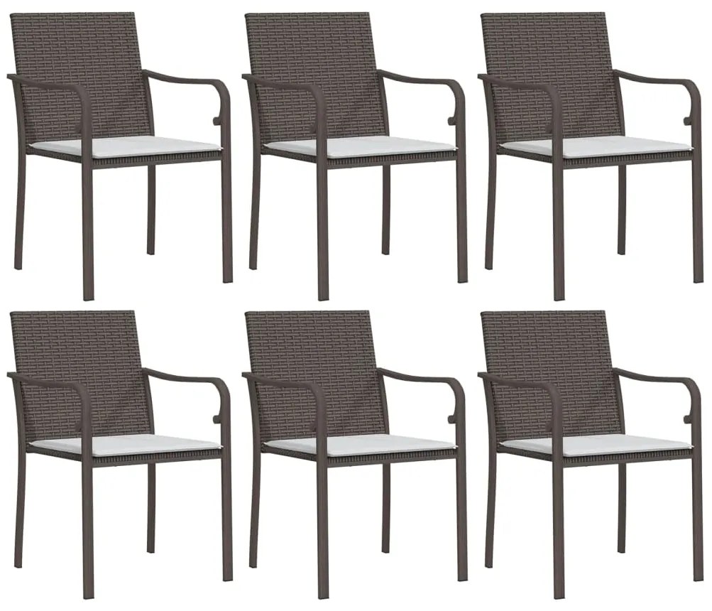 Sedie da giardino con cuscini 6pz marroni 56x59x84cm polyrattan