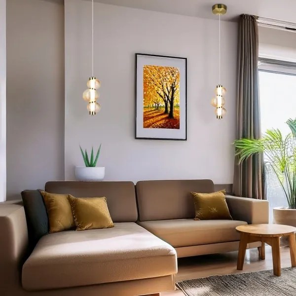 Lampada sospesa a cavo LED BOLLA LED/12W/230V Ø 16 cm oro/beige fumé