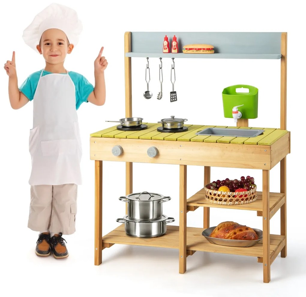 Costway Cucina giocattolo per bambini con serbatoio d'acqua rimovibile rubinetto realistico, Cucina gioco 75x35x92cm