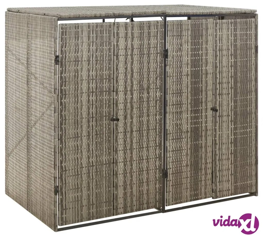 vidaXL Copribidone Doppio Grigio 140x80x117 cm in Polyrattan