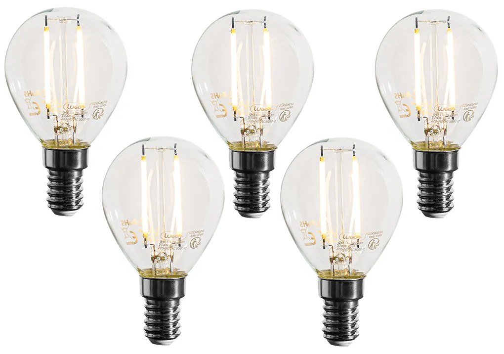 Set van 5 E14 dimbare LED lampen P45 helder 3W 250 lm 2700K