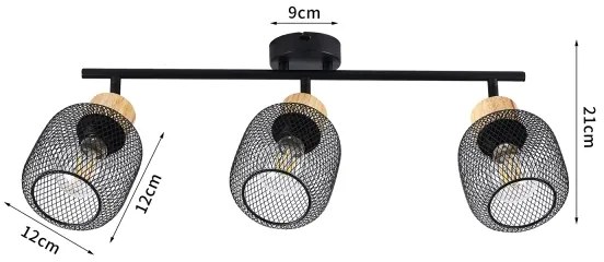 Brilagi - Faretto BASKLITE 3xE27/15W/230V legno di caucciù/nero