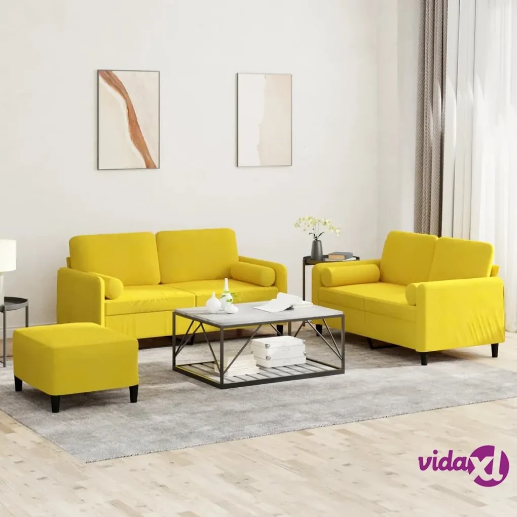 vidaXL Set di Divani 3 pz con Cuscini Giallo in Velluto