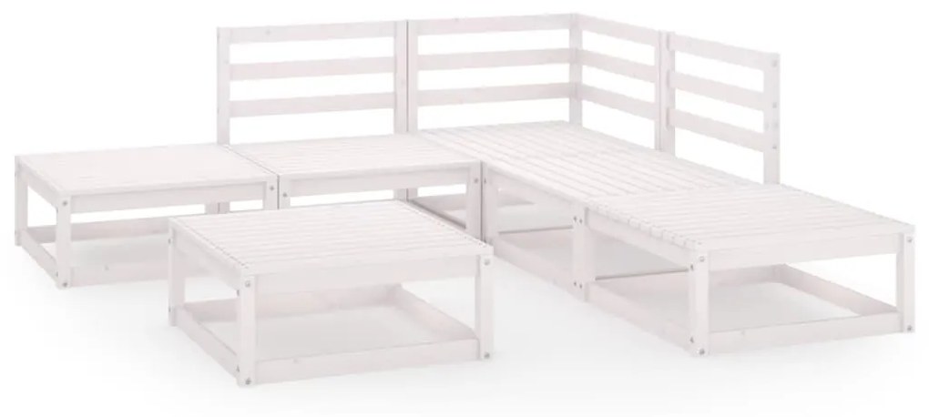 Set Divani da Giardino 6 pz Bianco in Legno Massello di Pino