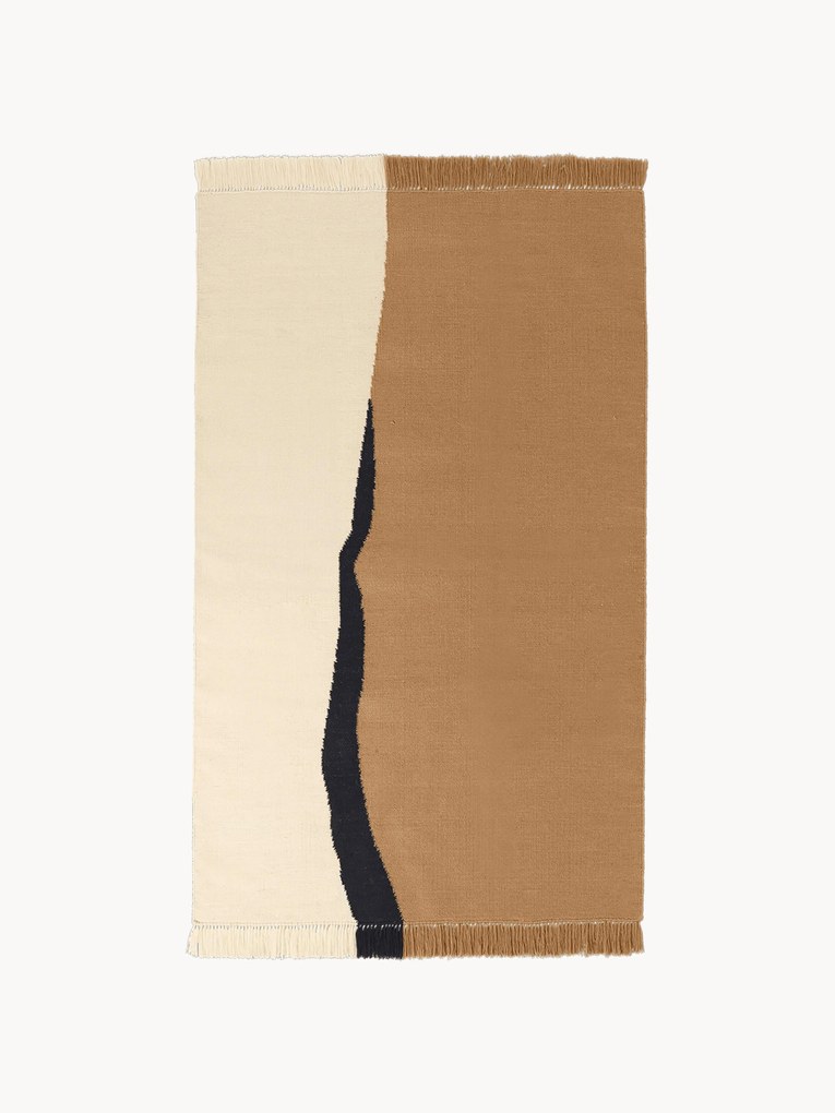 Tappeto kilim in lana tessuto a mano con frange Soil