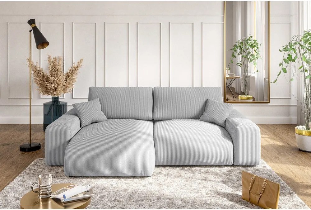 Divano angolare variabile in velluto a coste grigio chiaro Justin - Ropez