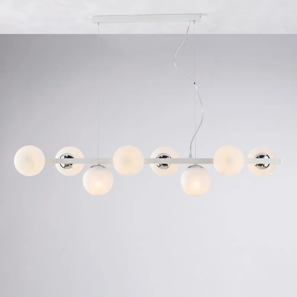 Lampadario Contemporaneo Adrian Metallo Bianco Cromo 8 Luci E14