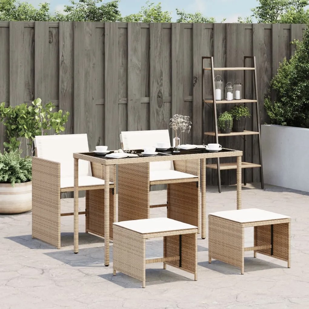Set da pranzo da giardino 5 pz con cuscini beige in polyrattan