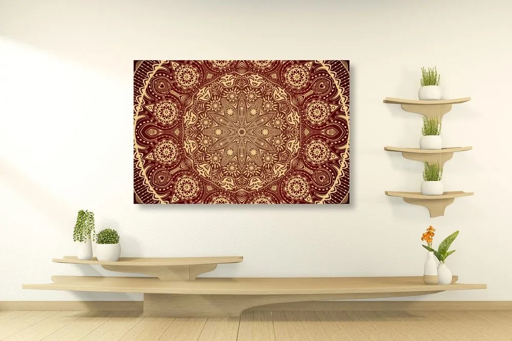Quadro su tela – Mandala ornamentale con pizzo in bordeaux