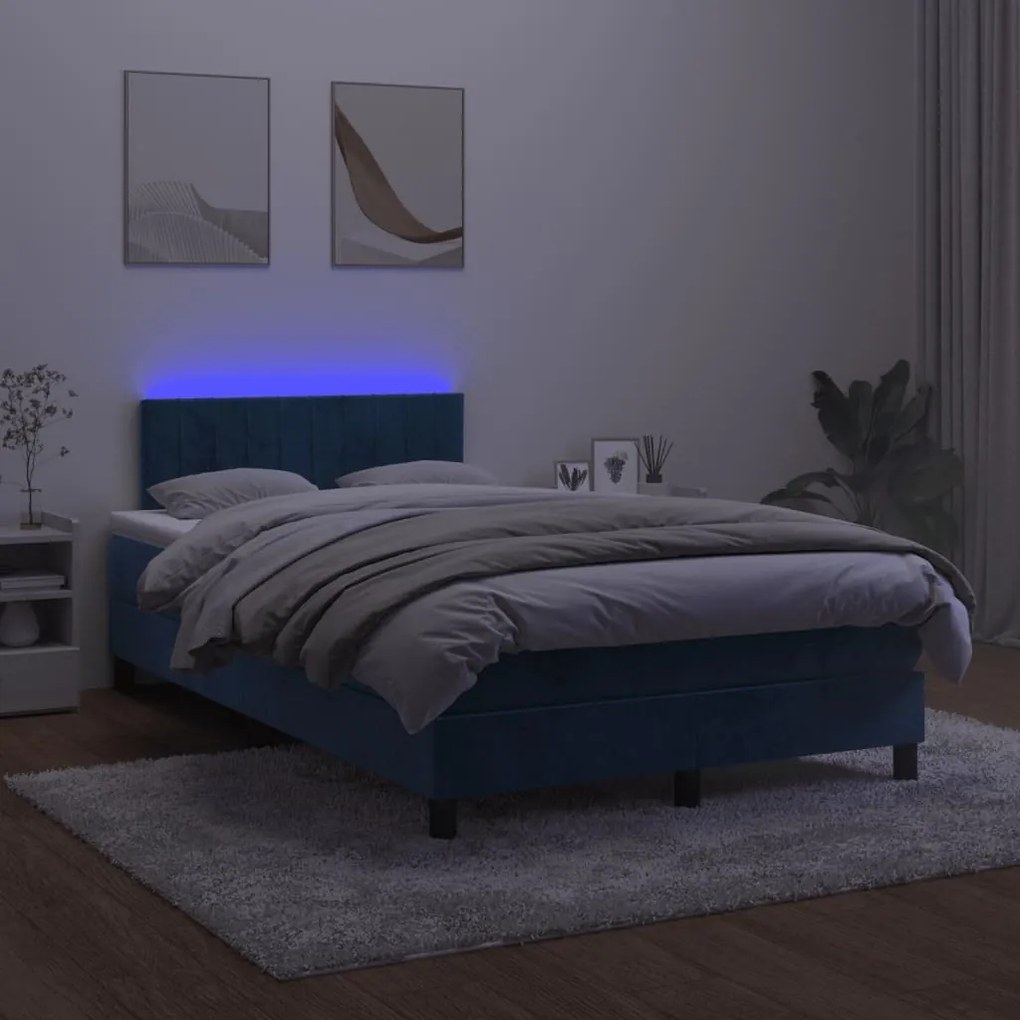 Letto a Molle Materasso e LED Blu Scuro 120x190 cm in Velluto