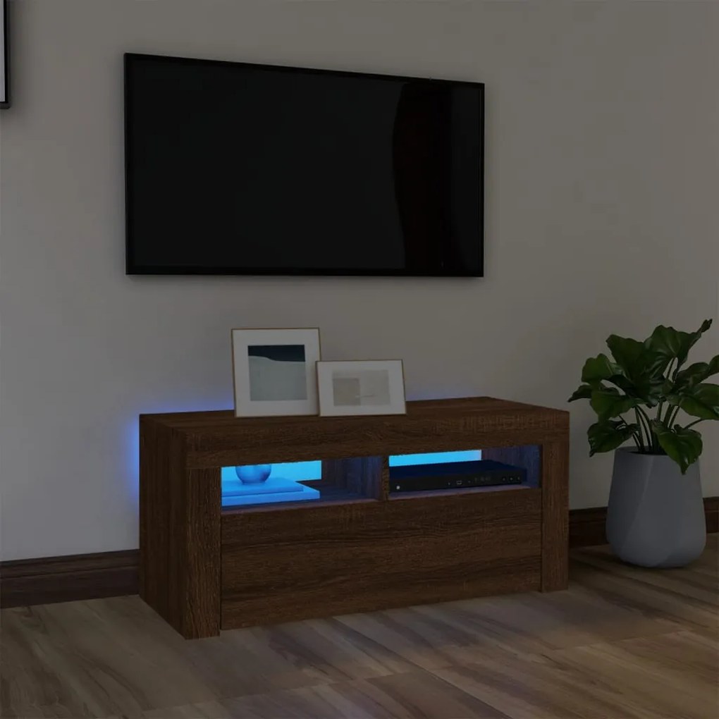 Mobile Porta Tv Con Luci Led Rovere Marrone 90x35x40 Cm /