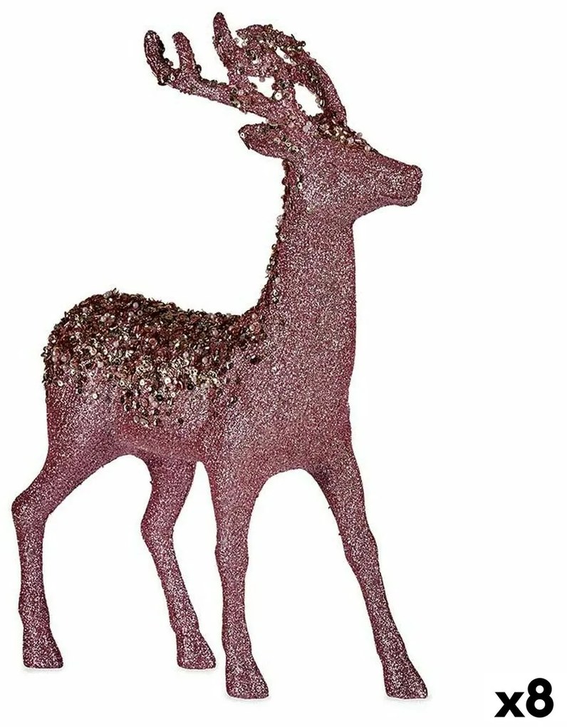 Statua Decorativa Renna di Natale Rosa Plastica 15 x 45 x 30 cm (8 Unità)