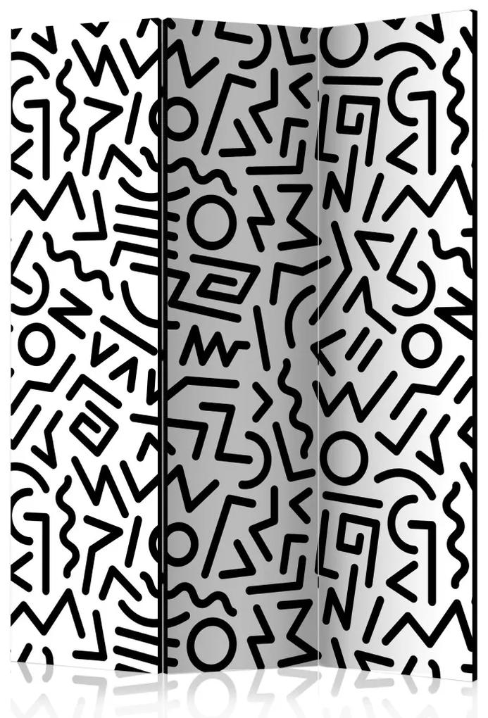 Paravento design Labirinto in Bianco e Nero (3-parti) - pattern in design minimalista