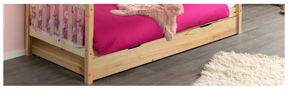 Letto per bambini in legno di pino con letto estraibile e contenitore in colore naturale 90x200 cm DALLAS - Vipack