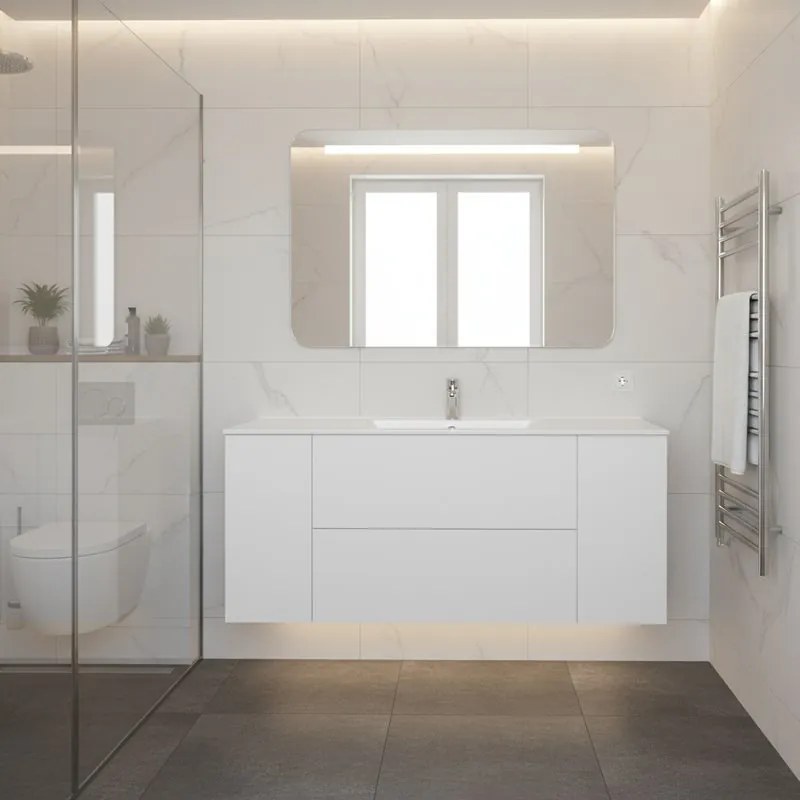 Mobile da bagno sospeso sotto lavabo L 150 x H 64 x P 48 cm bianco laccato opaco, 2 cassetti 1 anta SENSEA Neo