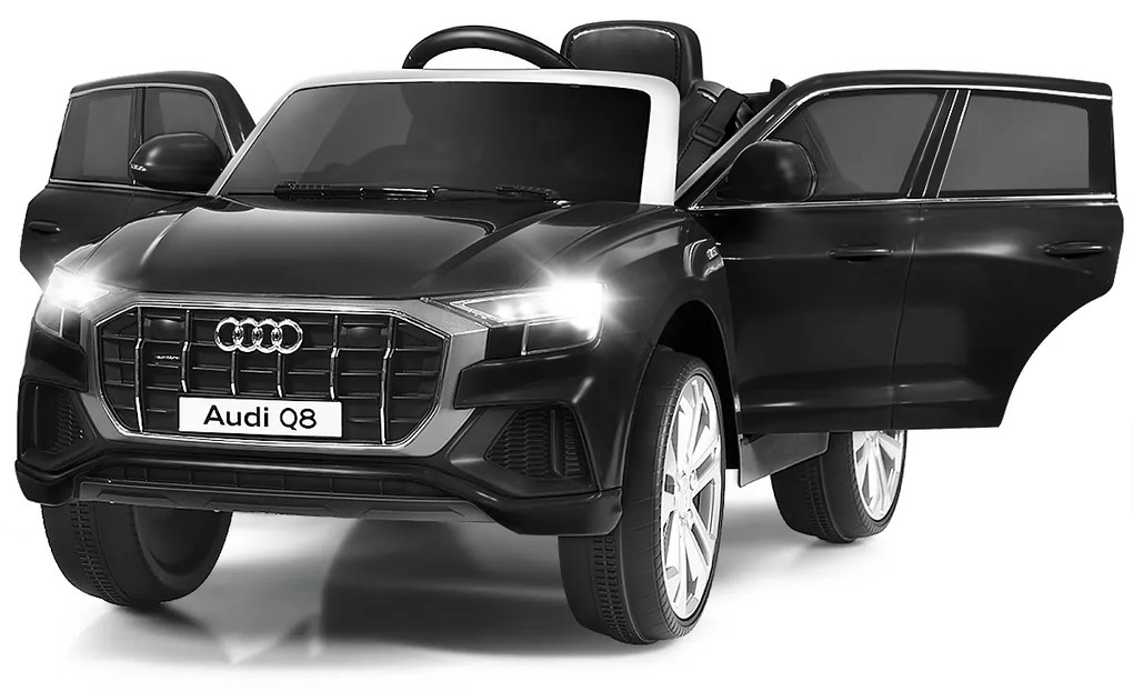 Costway Macchina cavalcabile per bambini con telecomando e luci LED, Audi Q8 con batteria 12 V e 2 motori Nero