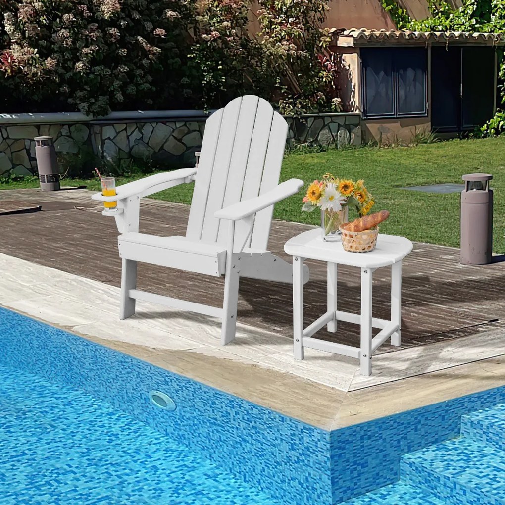 Costway Sedia Adirondack con porta bicchiere per giardino e spiaggia, Sedia per cortile resistente alle intemperie Bianco