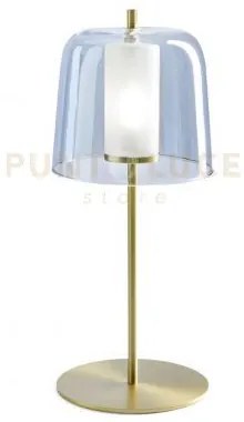 Frida lampada da tavolo azzurra  montatura oro spazzolato attacco g...