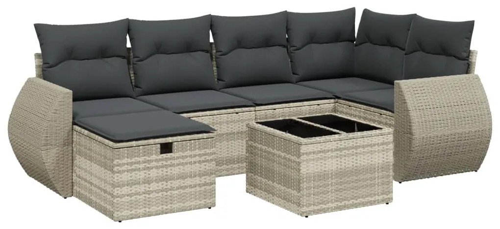 Set divani da giardino 7pz con cuscini grigio chiaro polyrattan