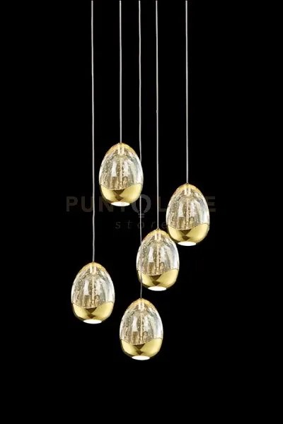 Lampada a sospensione golden egg 5 vetri, oro, led 24w, 1440lm 3000...