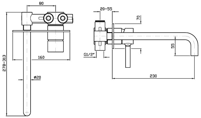 Zucchetti Pan Zp6124 Parte Esterna Miscelatore Lavabo bocca 230 mm senza parte ad Incasso cromo