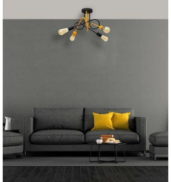 Lampadario a plafone OXFORD 4xE27/15W/230V nero/giallo