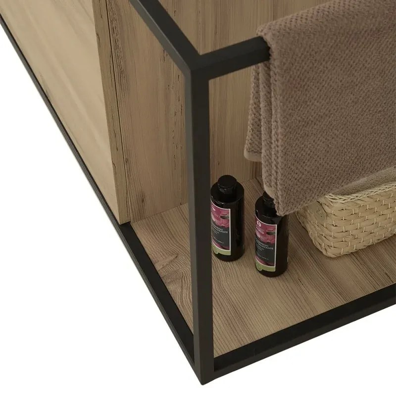 Mobile bagno sospeso 80 cm in legno e metallo nero con specchio Zante