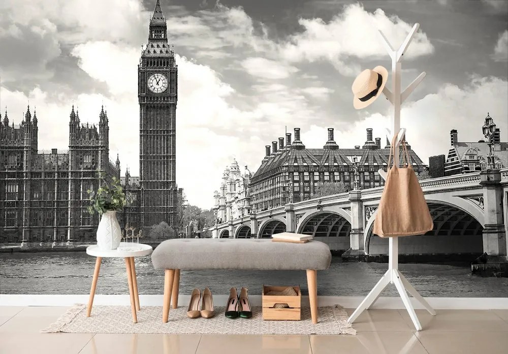 Carta da parati autoadesiva – Big Ben a Londra in bianco e nero