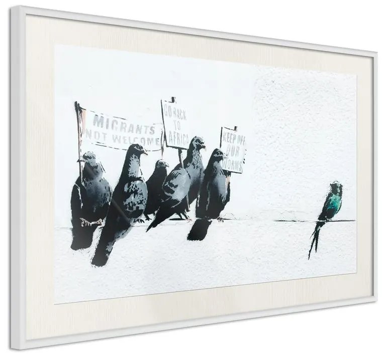 Poster  Banksy: Pigeons  Cornice Quadri Cornice nera con pass-partout, Larghezza x Altezza Home decor 45x30