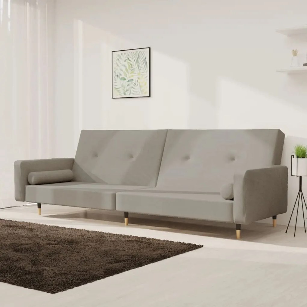 Divano Letto A 2 Posti Con 2 Cuscini Grigio Chiaro İn Velluto /