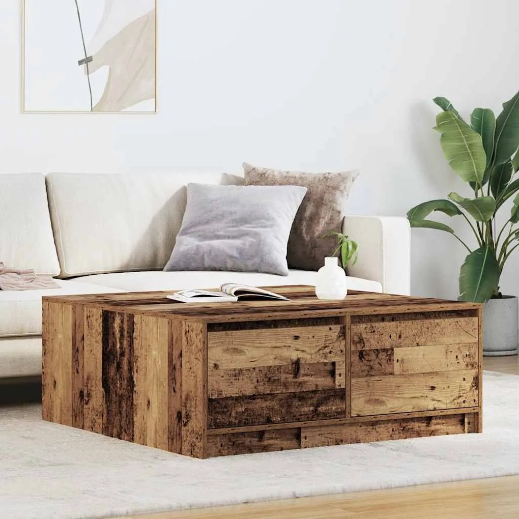Tavolino Da Salotto Con Cassetti Legno Antico 100x100x40 Cm /
