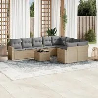 Set Divano da Giardino 10 pz con Cuscini Beige in Polyrattan 3251786