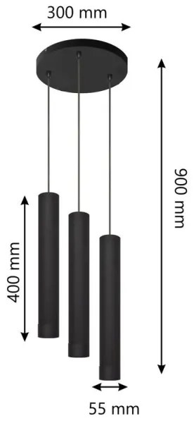 LED Lampadario a sospensione con filo TUBA 3xGU10/4,8W/230V nero