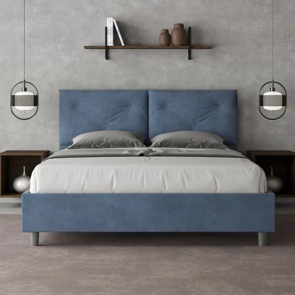 Letto contenitore da 160x190 in microfibra blu Appia