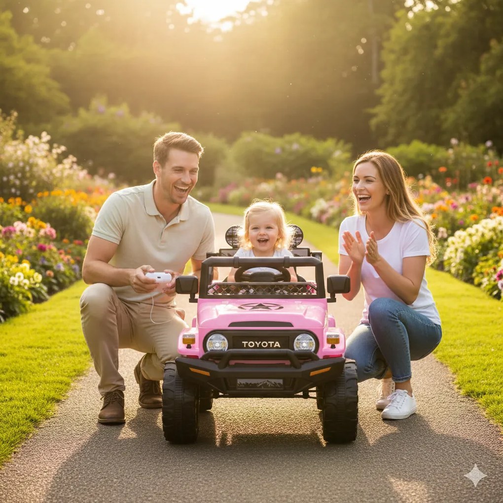 Macchina Elettrica per Bambini Fuoristrada Toyota Fj Cruiser 12V Telecomando Ruote in Gomma e Sedile in Pelle Rosa...