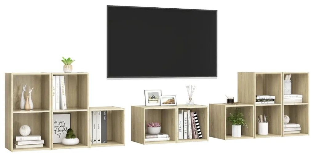 Set mobile tv 8 pz rovere sonoma in legno multistrato