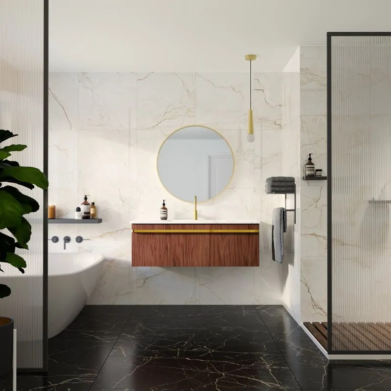 Piastrella da pavimento e rivestimento interno 60 x 120 cm Sp. 9 mm rettificato Blush in gres porcellanato smaltato nero lucido traffico leggero (pei 1/5) 1.44 mq