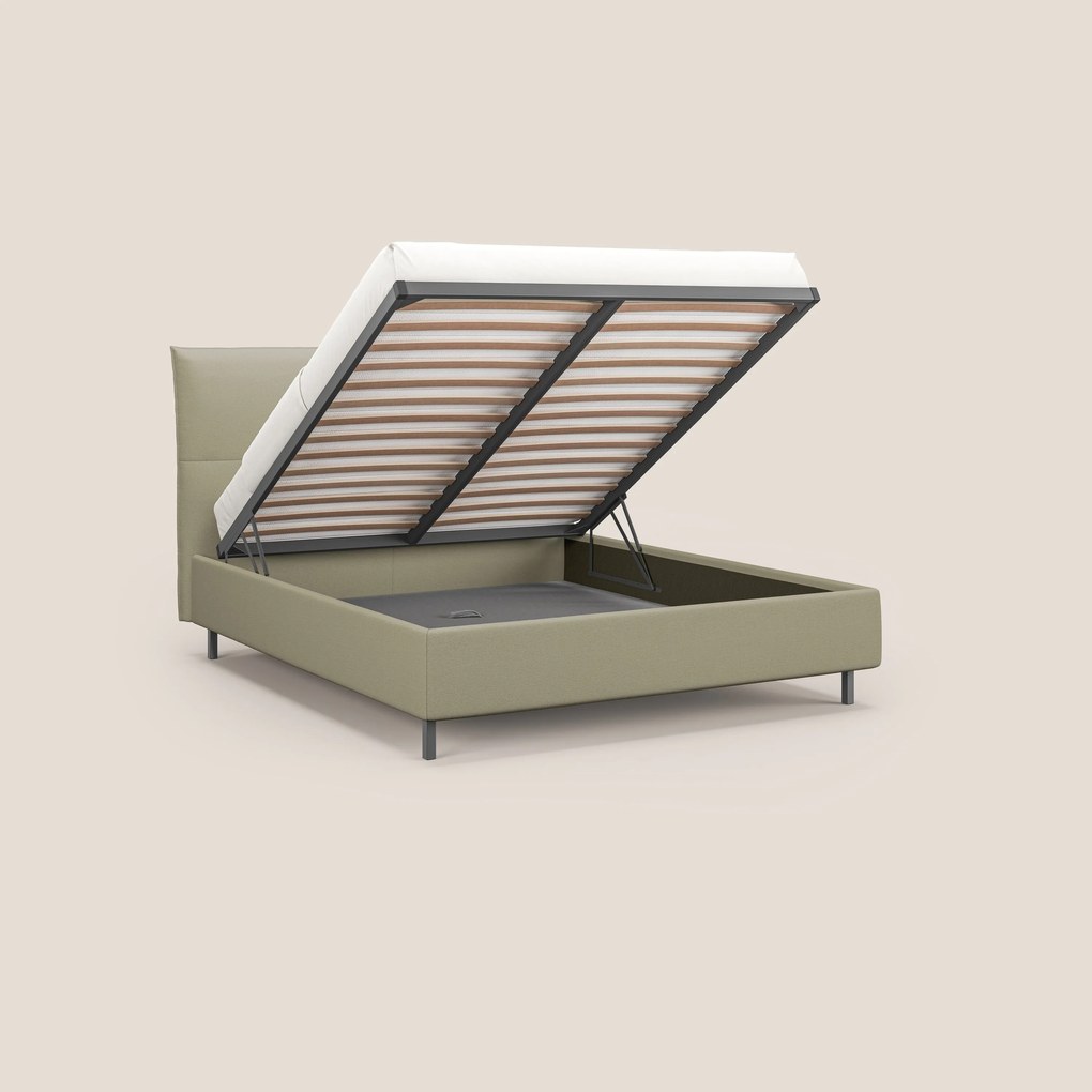 Izumi letto imbottito contenitore con piedi alti in tessuto smacchiabile T05 panna