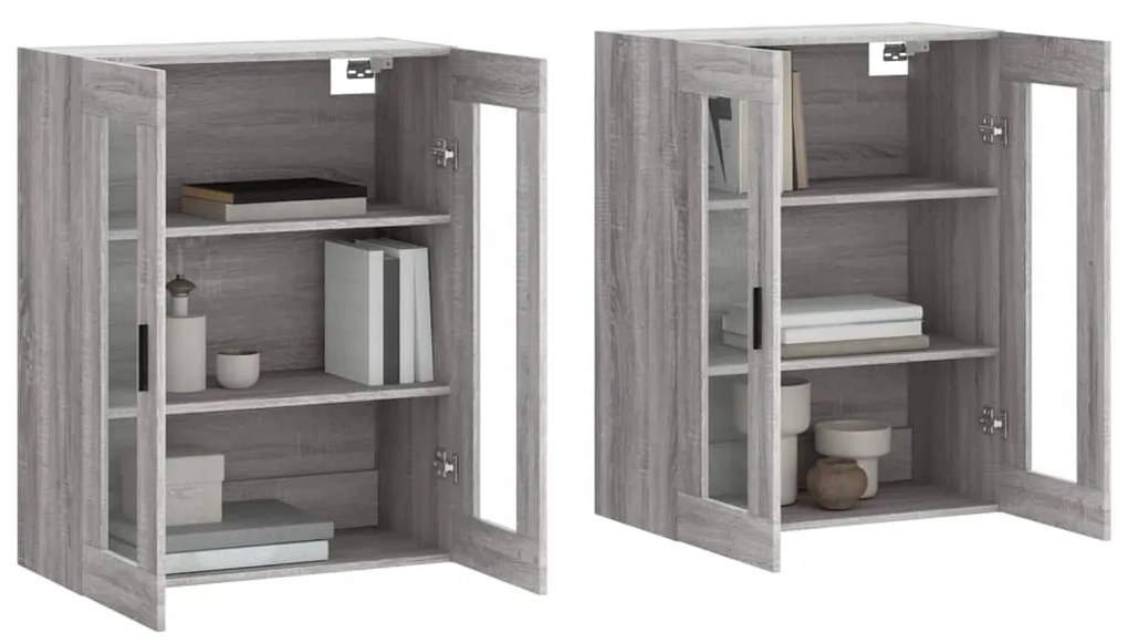 Armadietti a parete 2 pz grigio sonoma in legno multistrato