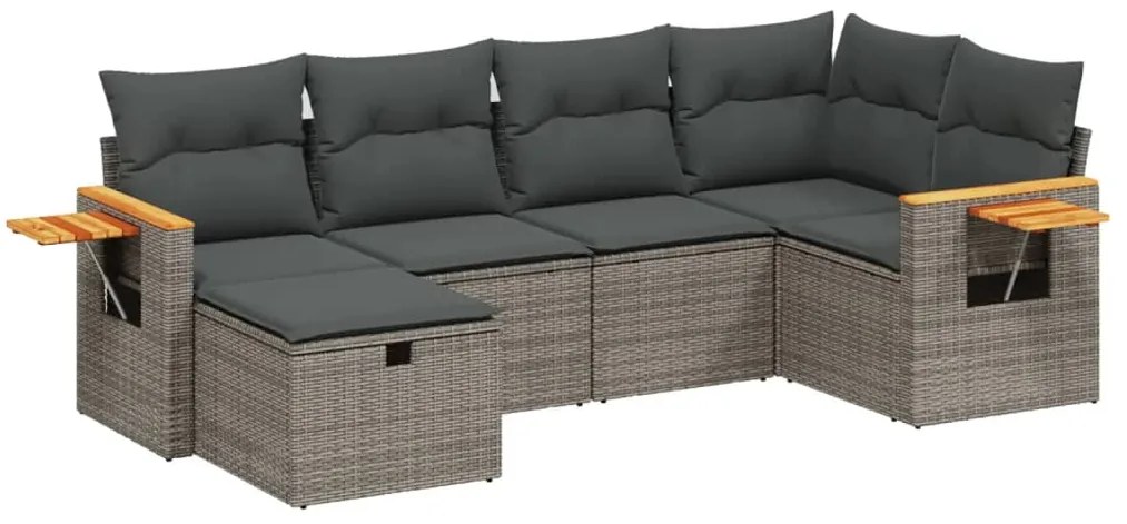 Set Divano da Giardino 6 pz con Cuscini Grigio in Polyrattan