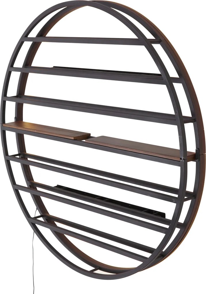 Lampada da parete moderna nera con legno rotondo e LED integrato - Wine Rack