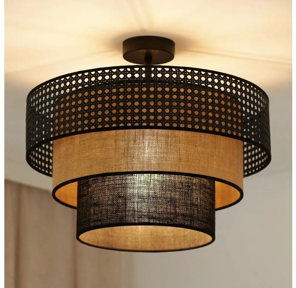 Brilagi - Lampadario DAKOTA LUNETA 1xE27/15W/230V Ø45 cm nero/rattan